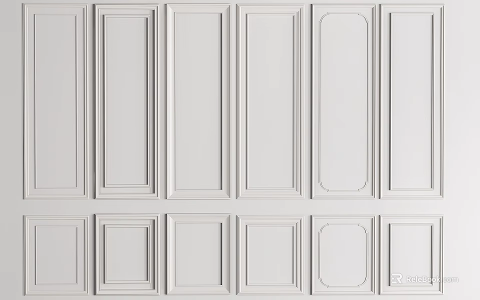 White Wainscoting with Various Decorative Panel Designs for Home Interior Walls 3d model 