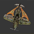 Cosmic Aerospace Themed Vintage Biplane With Green Orange Accents And Futuristic Design