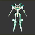 Green And Gold Robot Character With Mechanical Armor And Sharp Metallic Details