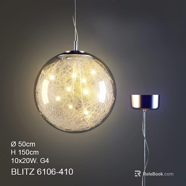 Modern Spherical Pendant Light with Mesh Design Warm Light 50cm Diameter 150cm Height 10x20W G4 3d model 