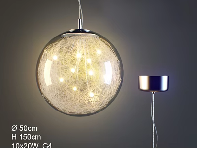 Modern Spherical Pendant Light with Mesh Design Warm Light 50cm Diameter 150cm Height 10x20W G4 3d model