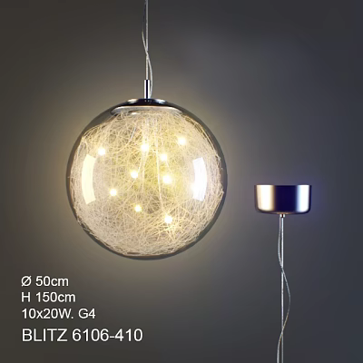 Modern Spherical Pendant Light with Mesh Design Warm Light 50cm Diameter 150cm Height 10x20W G4 3d model