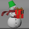 Snowman Sculpture with Green Bucket Hat Red Scarf Holding Red Gift Boxes and Golden Bow