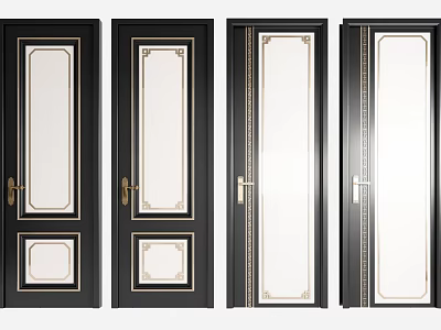 Elegant Black Framed Hinged Doors With Golden Trim And Glass Panels Design 3d model