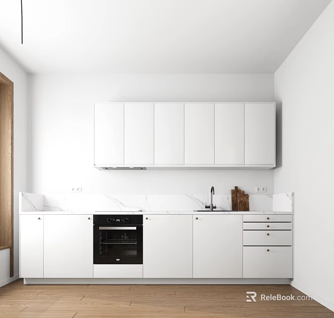 Modern Kitchen With White Cabinets And Appliances 3d model 
