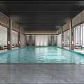 Modern Indoor Swimming Pool Interior With Spacious Design And Blue Water Features