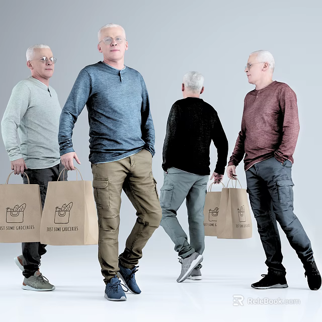 Men Carrying Shopping Bags Wearing Casual Sweaters In Multiple Poses And Colors 3d model 