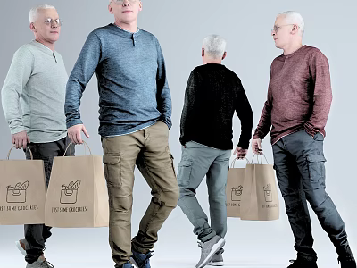 Men Carrying Shopping Bags Wearing Casual Sweaters In Multiple Poses And Colors 3d model