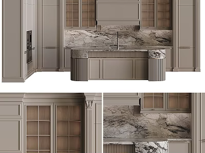 Elegant Modern Kitchen Design With Glass Door Cabinets And Marble Countertop 3d model
