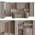 Elegant Modern Kitchen Design With Glass Door Cabinets And Marble Countertop