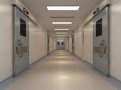 Modern Elevator Corridor With Silver Doors Ceiling Lights And Smooth Floor 3d model