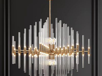 Elegant Modern Chandelier With Transparent Glass Tubes And Golden Metal Frame 3d model