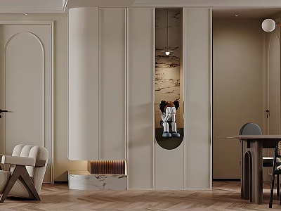 Elegant Modern Entryway Hallway Interior Design With Curved Wall And Decorative 3d model