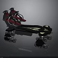 Modern Black Multi Wheeled Vehicle With Red Seats And Reflective Elements
