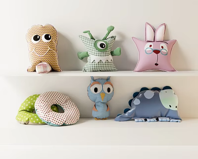 Cute Animal Shaped Stuffed Pillows With Owl Rabbit Dinosaur And Donut Designs 3d model