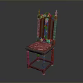 Classic Wooden Carved Chair With Pink Patterned Upholstered Seat And Ornate Design