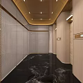 Modern Elegant Elevator Lobby With Beige Paneling Gold Accents And Black Marble Floor