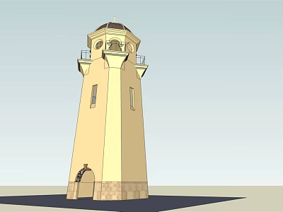 European Style Architecture Tower with Dome Windows Arched Entrance and Stone Base 3d model