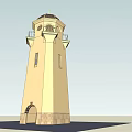 European Style Architecture Tower with Dome Windows Arched Entrance and Stone Base