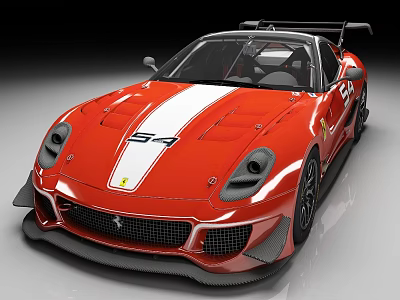 Red Ferrari Performance Sports Car With White Racing Stripes And Rear Wing Design 3d model