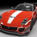 Red Ferrari Performance Sports Car With White Racing Stripes And Rear Wing Design
