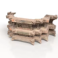 Traditional Chinese Architectural Components With Carved Wooden Details And Stacked Structure