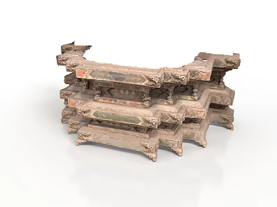 Traditional Chinese Architectural Components With Carved Wooden Details And Stacked Structure 3d model