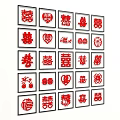 Traditional Chinese Auspicious Red Symbols Framed In Grid Arrangement On White Background