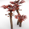 Cartoon Style Trees With Red Leaves Twisted Trunks And Small Orange Fruits