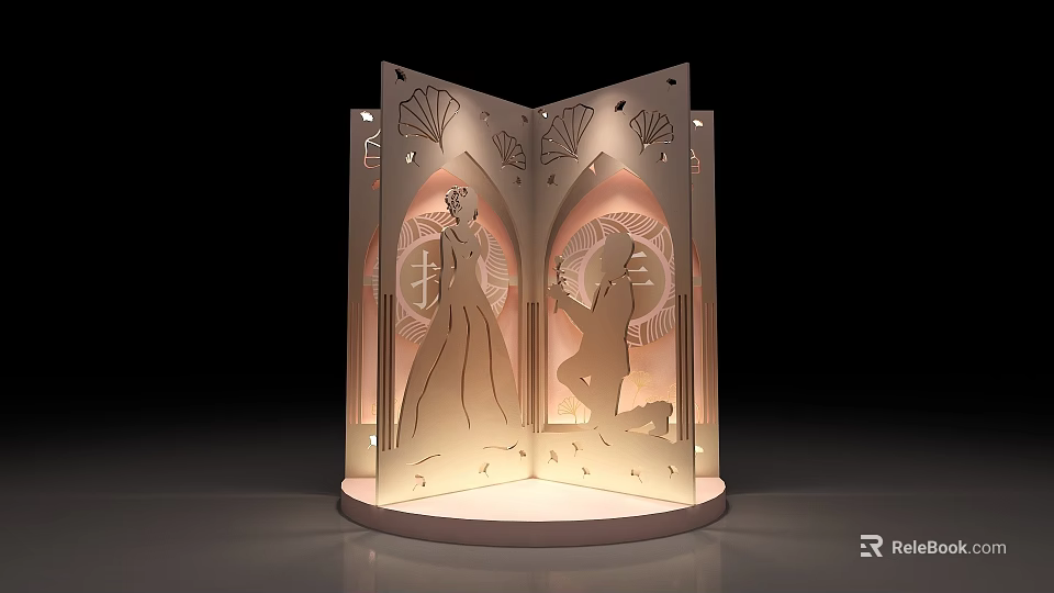 Romantic Photo Spot With Couple Silhouettes Laser Cut Design And Illuminated Shell Motifs 3d model 