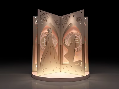 Romantic Photo Spot With Couple Silhouettes Laser Cut Design And Illuminated Shell Motifs 3d model