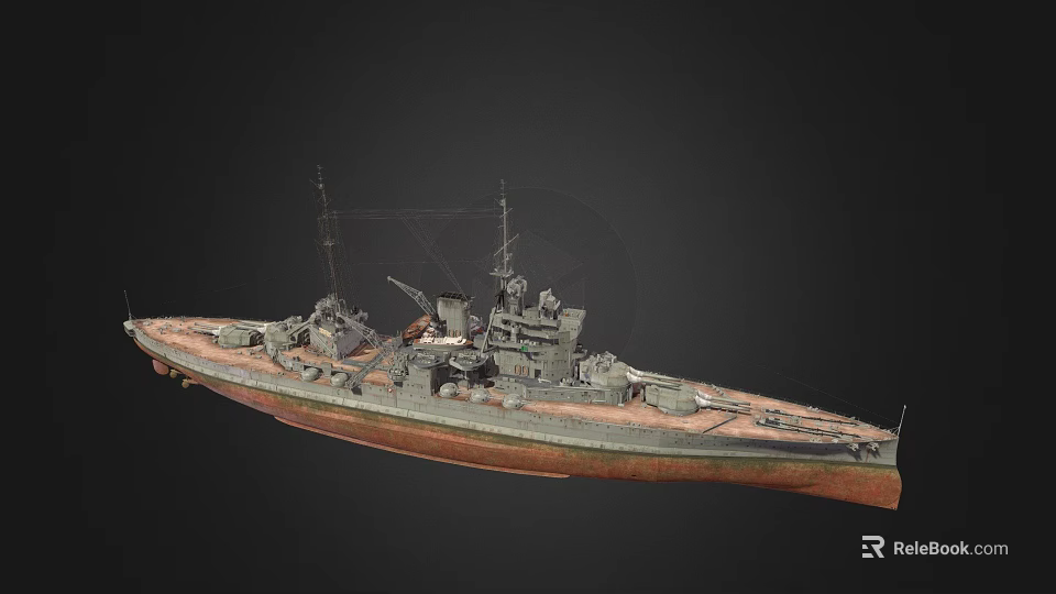 Naval Weapon System On Warship Model Featuring Main Guns Turret And Antennas Design 3d model 