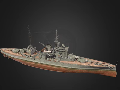 Naval Weapon System On Warship Model Featuring Main Guns Turret And Antennas Design 3d model