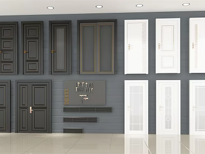Various Hinged Door Styles in Black and White for Home Interior Design 3d model
