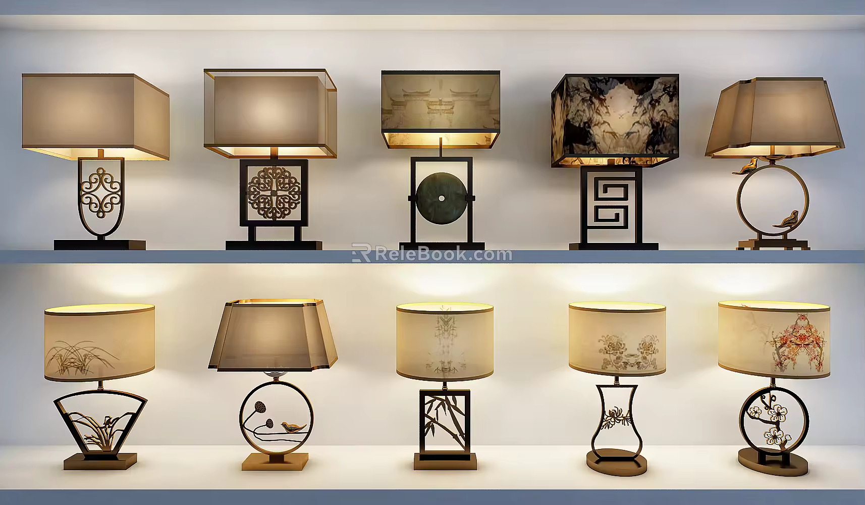 New Chinese-style Special-shaped Table Lamp Table Lamp Combination 3d model