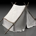 Outdoor Playground Equipment Featuring White Fabric Tent Structure With Wooden Poles For Kids