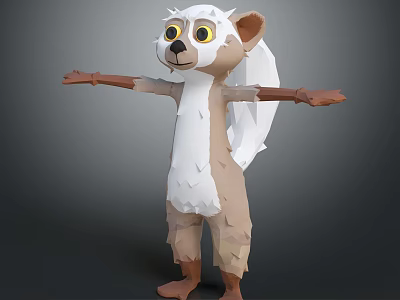 Cartoon Lemur Character With Big Eyes White Belly And Brown Body Standing With Outstretched Arms 3d model