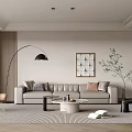 Modern Living Room Interior Design With Beige Sofa Round Coffee Table And Floor Lamp