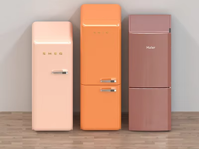 Sleek Standing Refrigerators by SMEG and Haier in Pink Orange and Purple Hues 3d model