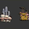 Colorful Various Types Of Mushrooms On Dark Background With Reflections And Arrangement