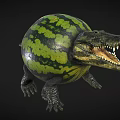3D Rendered Unique Hybrid Creature With Crocodile Head Green Black Striped Watermelon Body