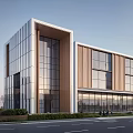 Modern Sales Office Building With Glass Curtain Wall And Wooden Facade Design