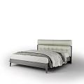 Modern Minimalist Double Bed With Light Upholstered Headboard And Gray White Sheets 3d model