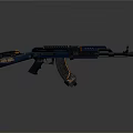 Modern Tactical Assault Rifle With Blue Gold Accents And Textured Surface