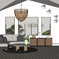 Bright Modern Living Room Interior With White Sofa Coffee Table And Hanging Lamp