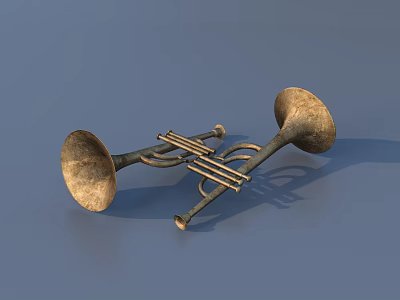 Ceramic Trumpet Shaped Decorative Pieces With Brass Finish On Blue Surface 3d model