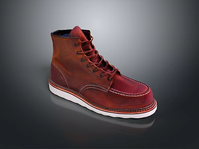 Brown Red Leather Ankle Boots With Lace Up Design And White Sole 3d model