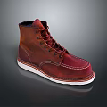 Brown Red Leather Ankle Boots With Lace Up Design And White Sole