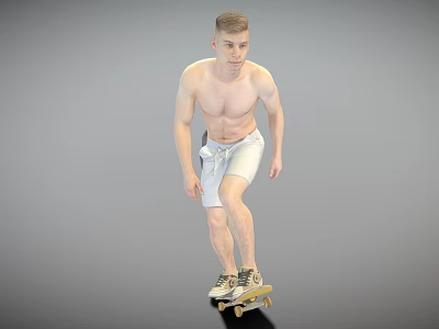 Shirtless Man In White Shorts Balancing On Skateboard With Athletic Physique 3d model