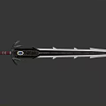 Sharp Metallic Sword With Blue Glowing Accents And Red White Striped Hilt